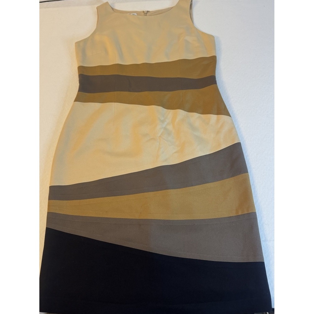 Maggy London 100% Silk Colorblock Sheath Dress Beige Brown Black Size 12
